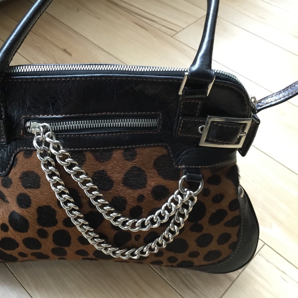 Leopard Print Shoulder Satchel with Black Trim